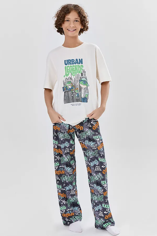 Комплект для мальчиков (джемпер, брюки) MARK FORMELLE, св.молочный +надписи на графите - фото 1