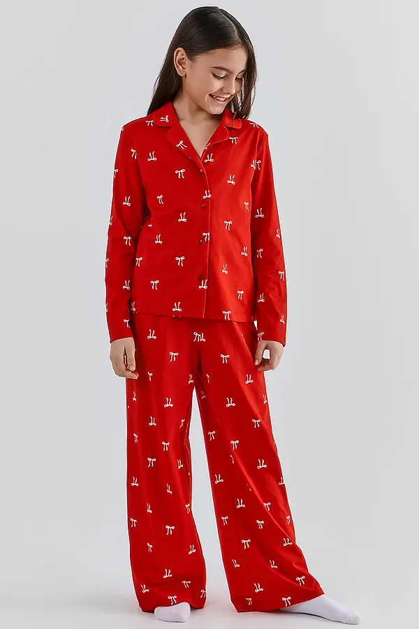 Комплект для девочек (рубашка, брюки) MARK FORMELLE, бантики на красном - фото 1