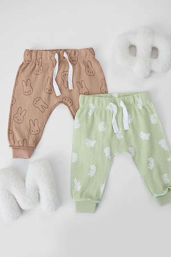 Ползунки детские (2шт.) MARK FORMELLE, зайки на бежевом +зайчата на св.зеленом - фото 1