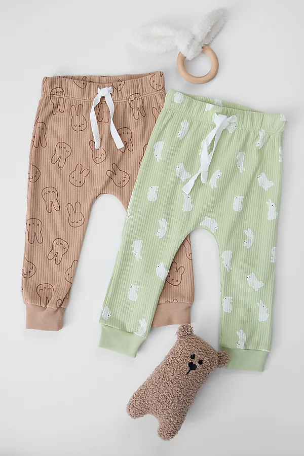 Ползунки детские (2шт.) MARK FORMELLE, зайки на бежевом +зайчата на св.зеленом - фото 1