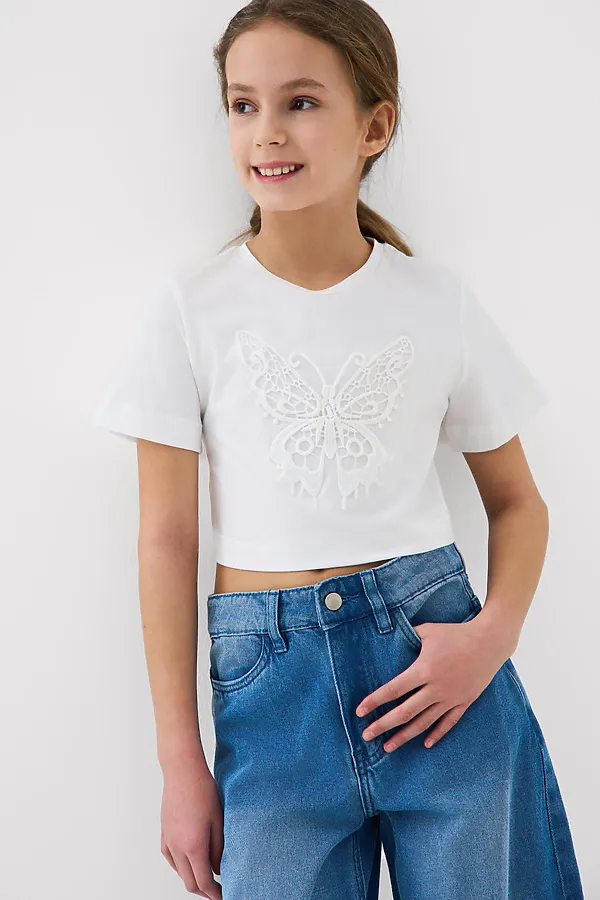 Фуфайка трикотажная для девочек (футболка) PLAYTODAY, белый - фото 1