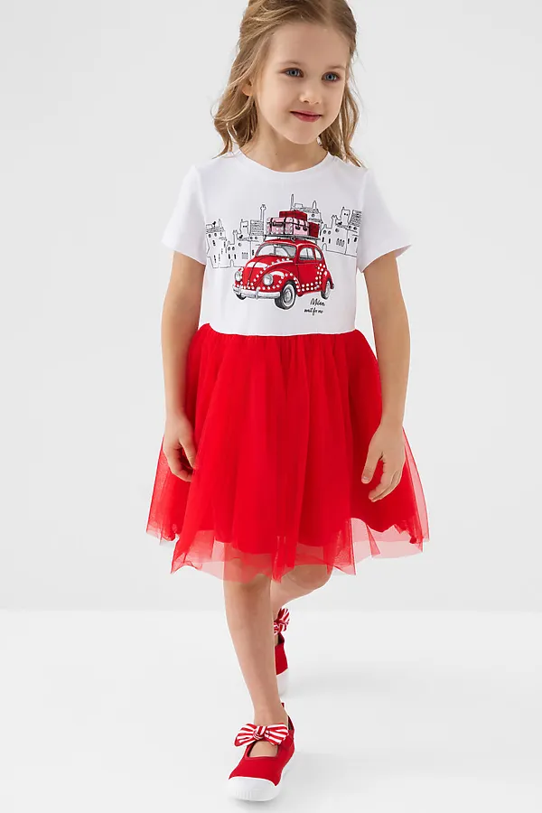 Платье трикотажное для девочек PLAYTODAY, белый,красный - фото 1