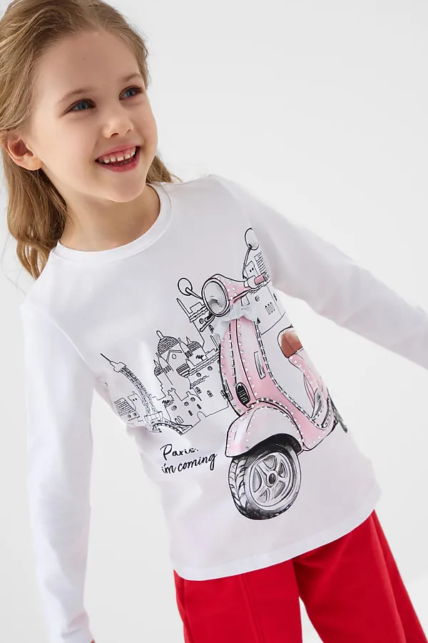 Фуфайка трикотажная для девочек (футболка с длинными рукавами) PLAYTODAY, белый - фото 1