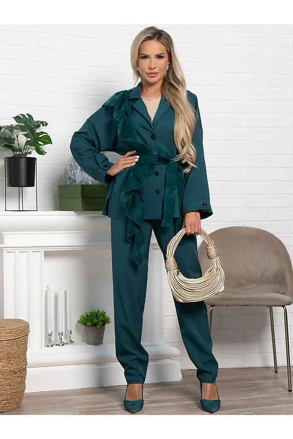 Костюм брючный Стилизация LADY TAIGA, изумруд - фото 1