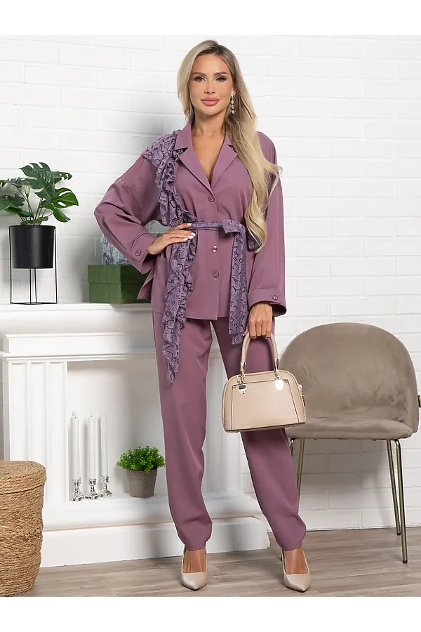 Костюм брючный Стилизация LADY TAIGA, нежно-розовый - фото 1