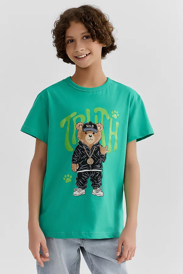 Футболка для мальчиков MARK FORMELLE, зеленый топаз +печать - фото 1