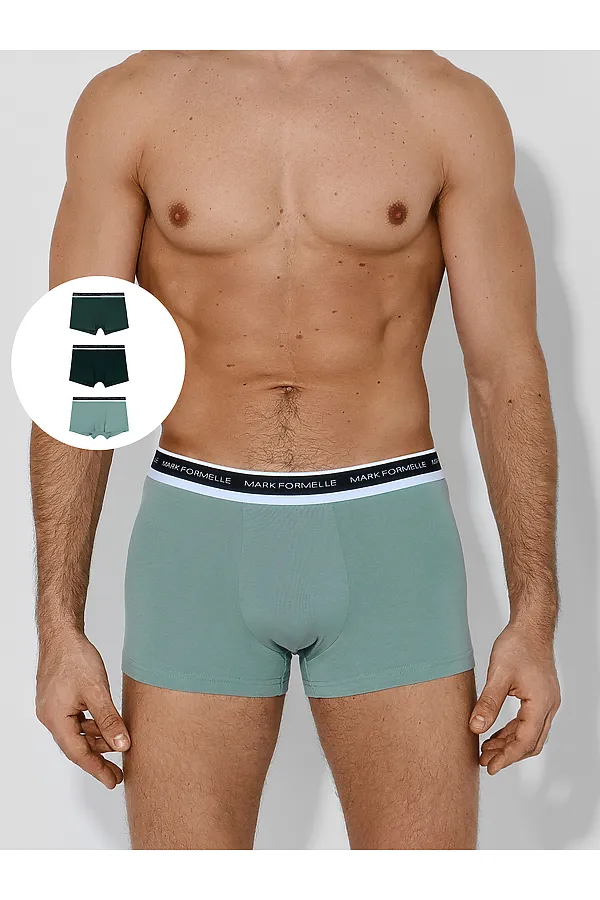 Трусы мужские (3шт) MARK FORMELLE, зеленая пастель +хвойный лес +зеленый бархат - фото 1