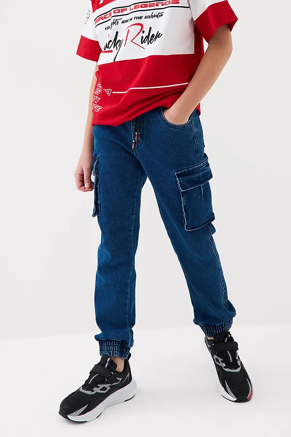Брюки текстильные джинсовые для мальчиков PLAYTODAY, синий - фото 1