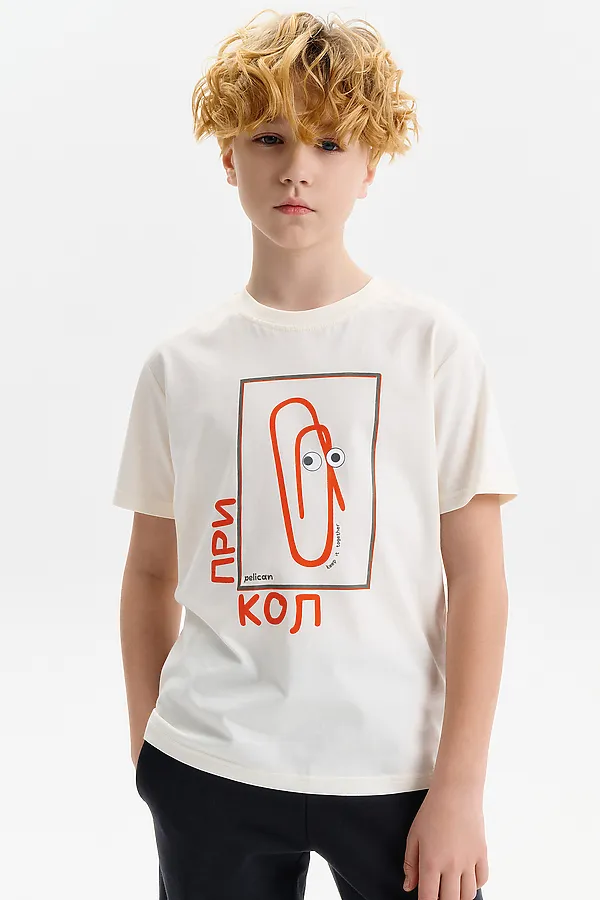 Футболка для мальчиков PELICAN, молочный - фото 1
