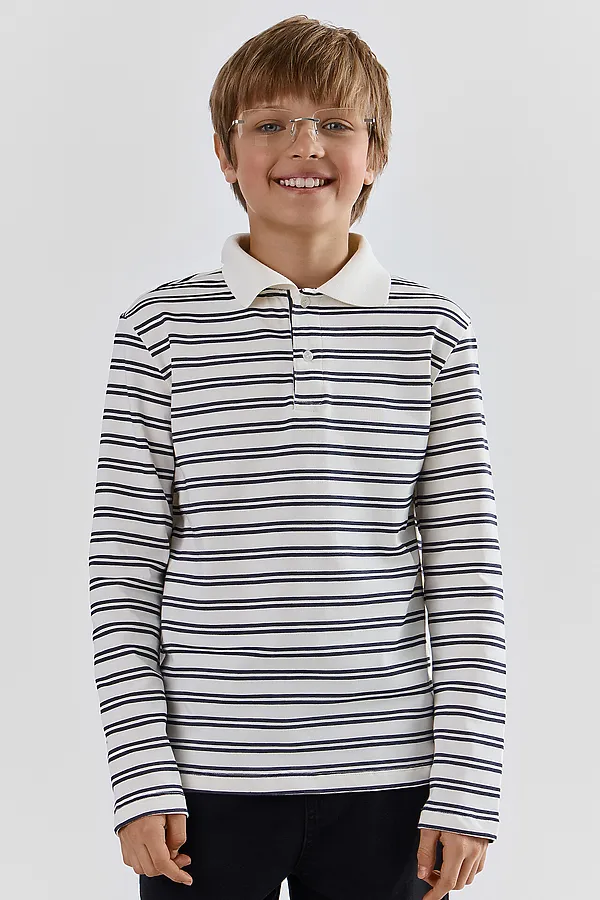 Поло для мальчиков MARK FORMELLE, серая полоска на св.молочном - фото 1