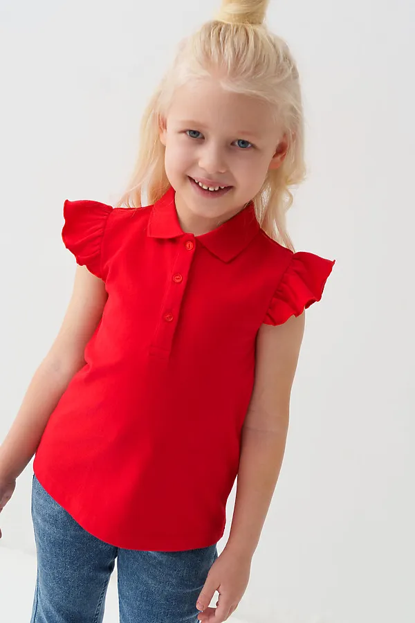 Джемпер трикотажный с воротником поло для девочек PLAYTODAY, красный - фото 1