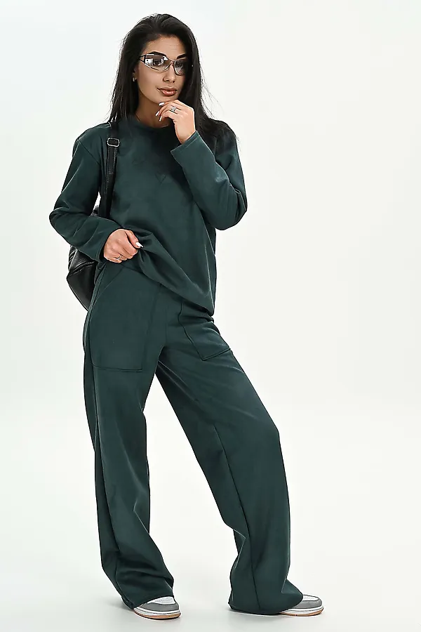 Брюки из мягкой эко замши НАТАЛИ, изумрудный - фото 1