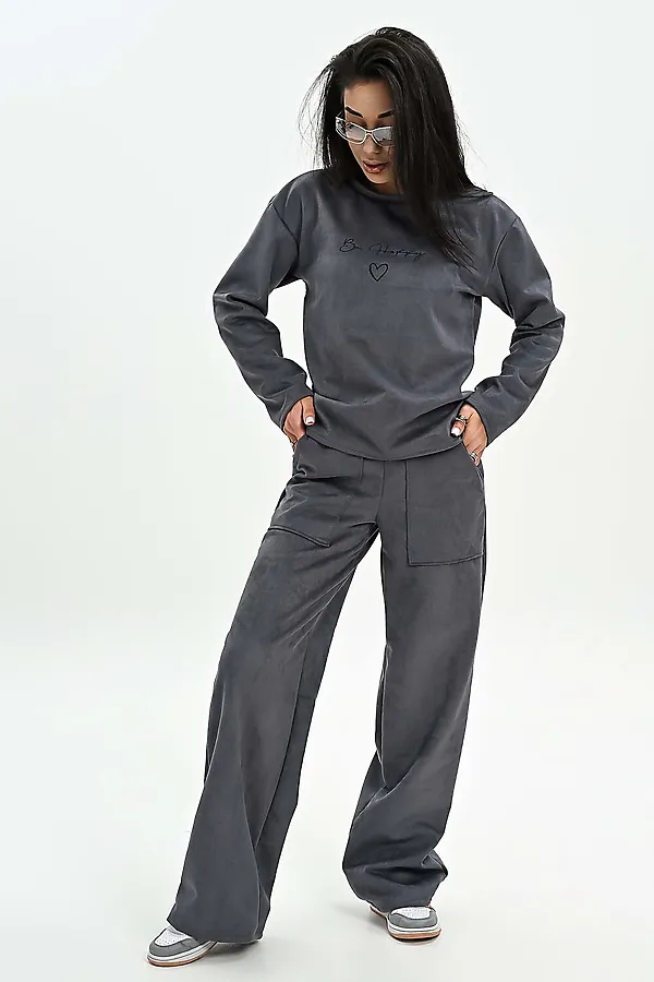 Брюки из мягкой эко замши НАТАЛИ, серый - фото 1