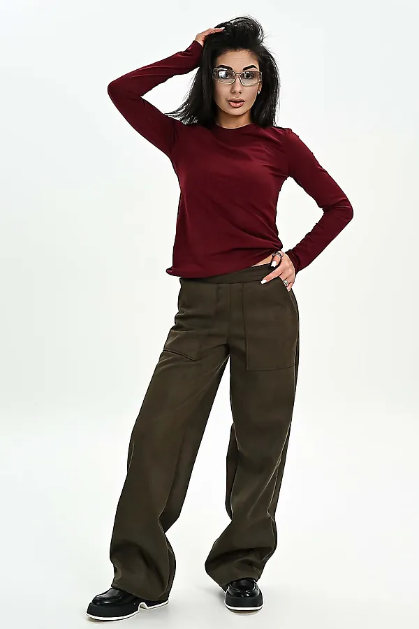 Брюки из мягкой эко замши НАТАЛИ, хаки - фото 1