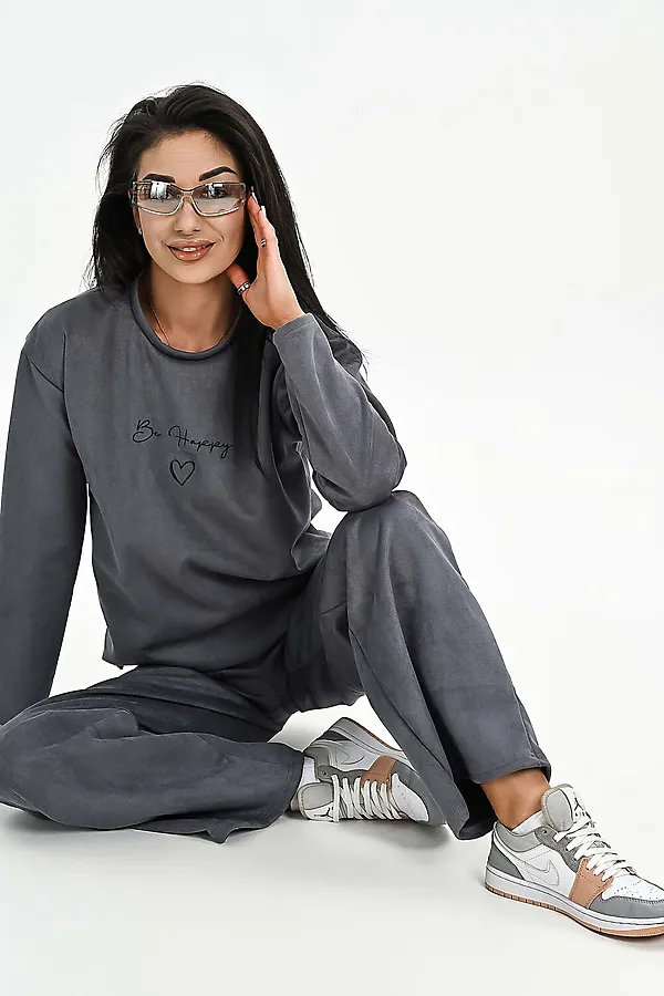 Свитшот из мягкой эко замши НАТАЛИ, серый - фото 1