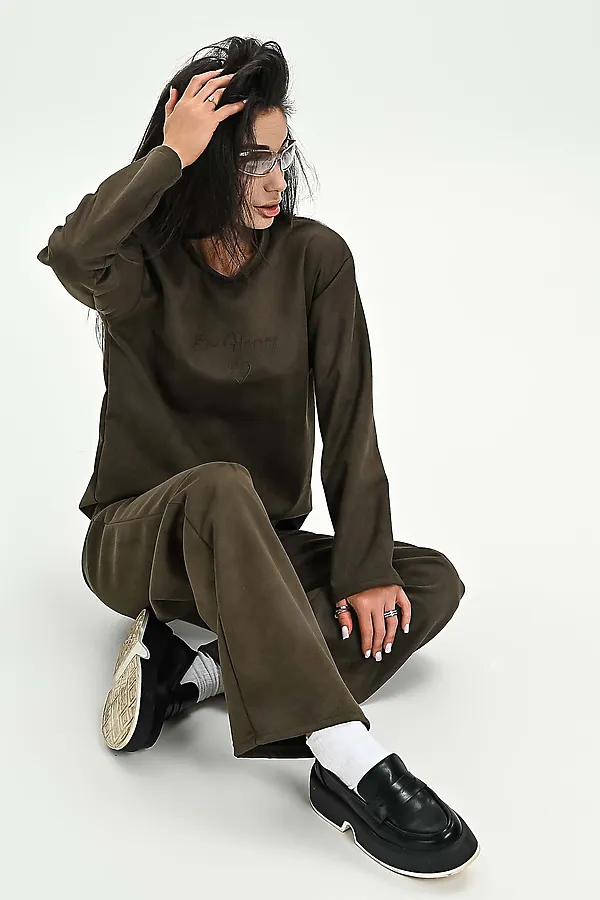 Свитшот из мягкой эко замши НАТАЛИ, хаки - фото 1