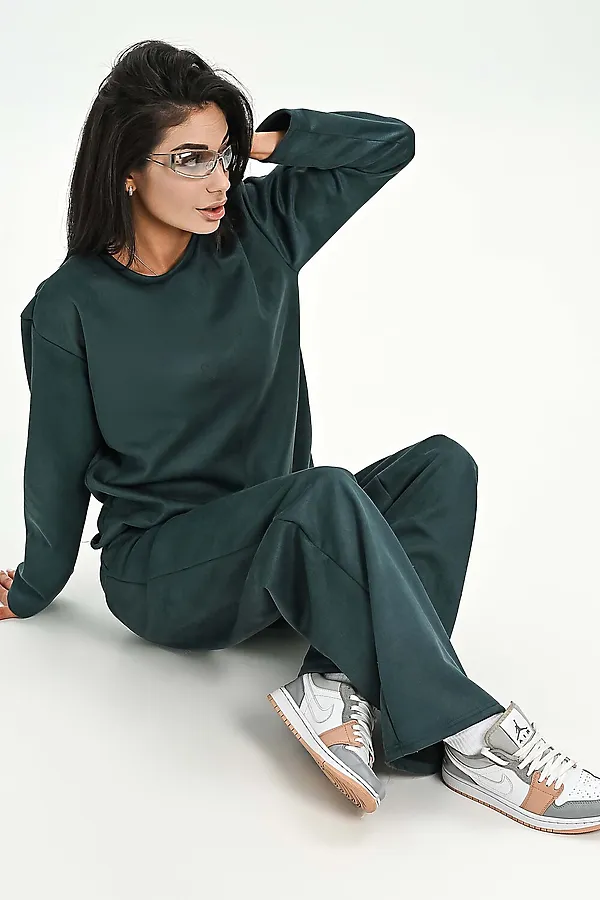 Свитшот из мягкой эко замши НАТАЛИ, изумрудный - фото 1