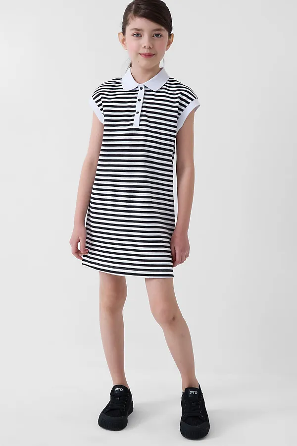 Платье трикотажное для девочек PLAYTODAY, белый,темно-серый - фото 1