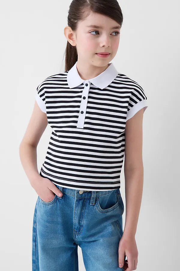 Джемпер трикотажный с воротником поло для девочек PLAYTODAY, белый,темно-серый - фото 1