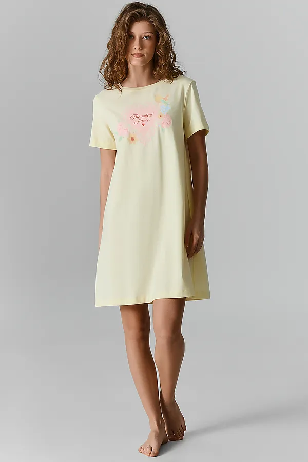 Сорочка ночная женская MARK FORMELLE, разбеленный желтый +печать - фото 1