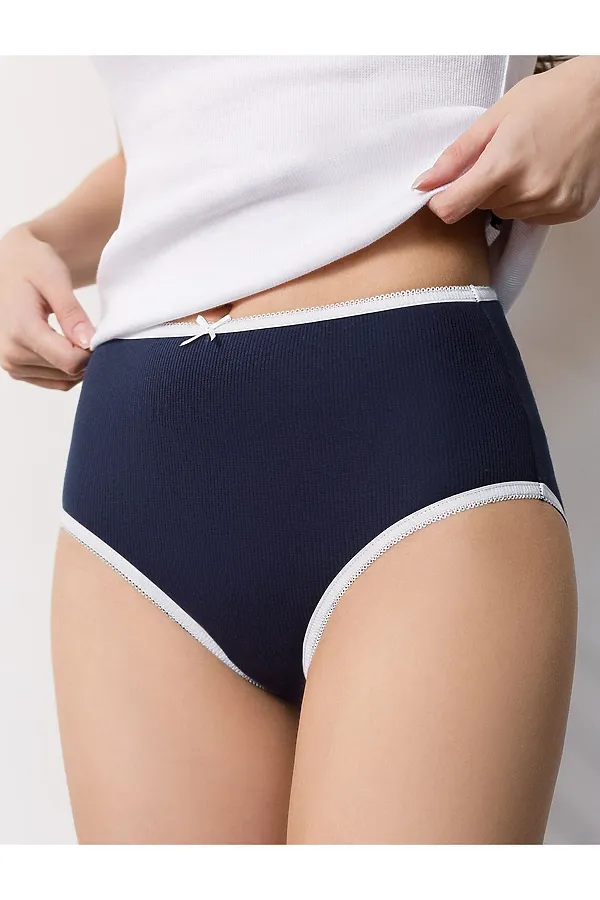 Трусы слипы с высокой посадкой из эластичного трикотажа кашкорсе VILATTE, т.синий - фото 1