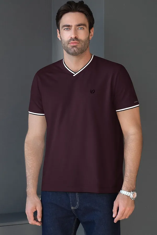 Футболка с V-вырезом из премиального хлопка с эластаном VILATTE, бургунди - фото 1