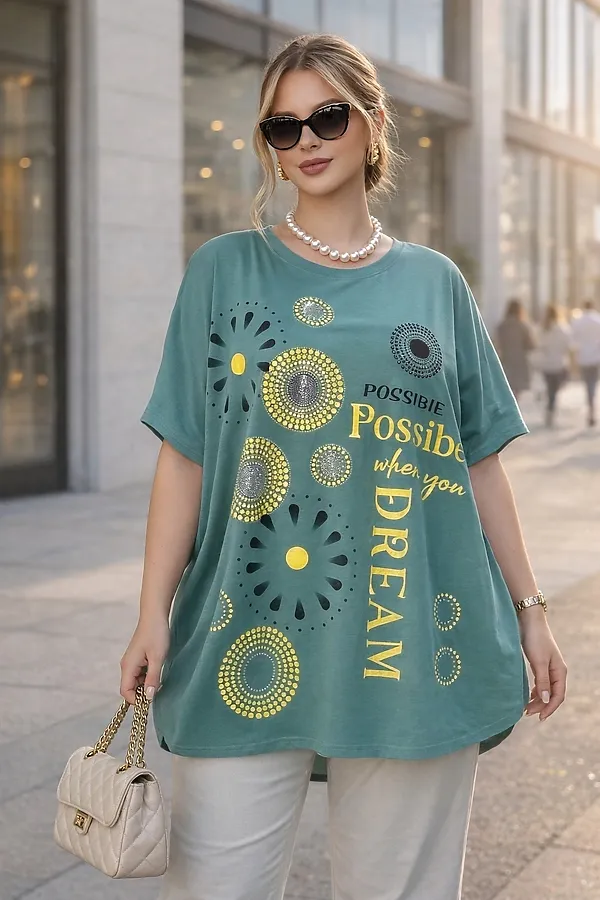 Футболка со стразами Dream Sun арт. F9702 НАТАЛИ, бирюзовый - фото 1