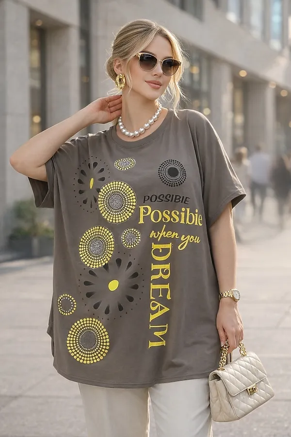 Футболка со стразами Dream Sun арт. F9702 НАТАЛИ, серый - фото 1