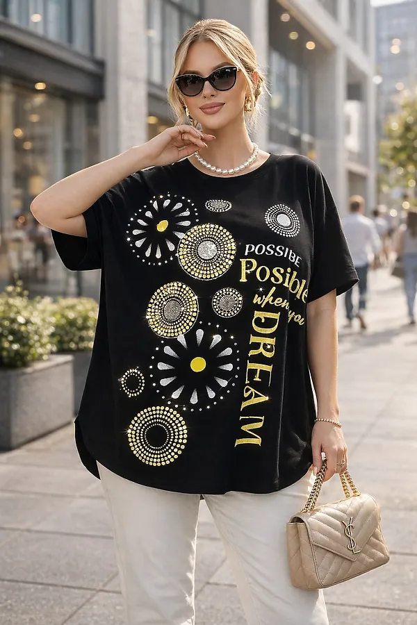 Футболка со стразами Dream Sun арт. F9702 НАТАЛИ, черный - фото 1