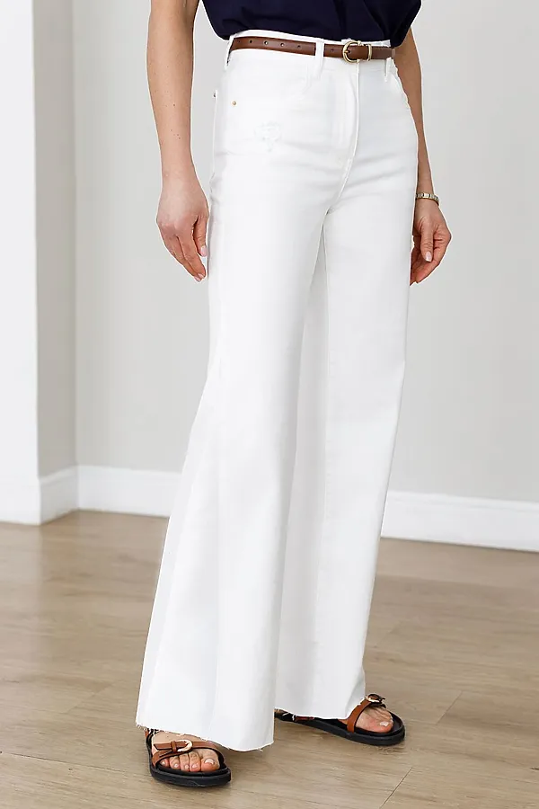 Джинсы клеш с прорезями и необработанным краем из эластичного денима средней плотности VILATTE, белый - фото 1