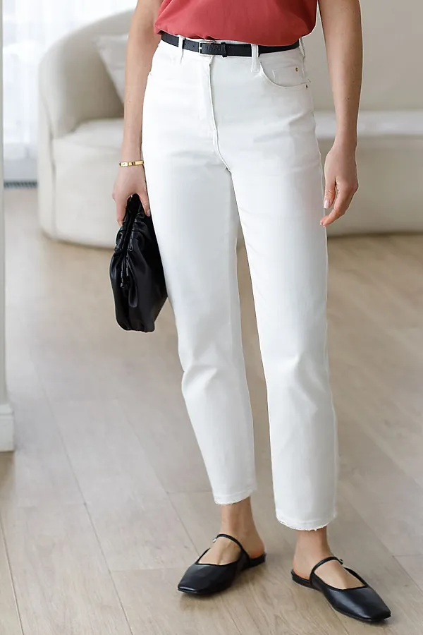 Укороченные джинсы  c декоративной стиркой из эластичного денима средней плотности VILATTE, белый - фото 1