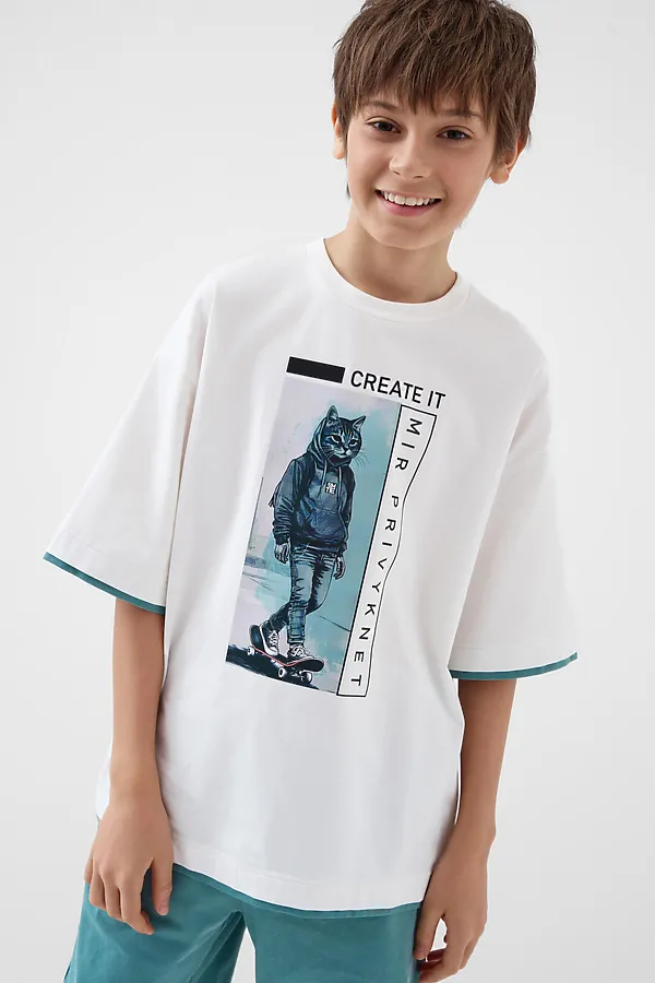 Комплект трикотажный для мальчиков: фуфайка (футболка), шорты PLAYTODAY, серый,белый - фото 1