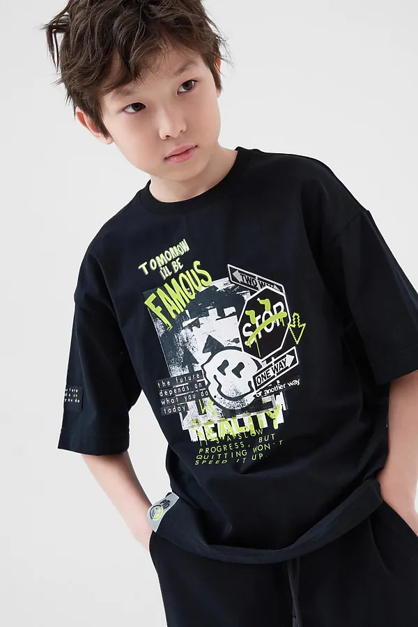 Фуфайка трикотажная для мальчиков (футболка) PLAYTODAY, черный - фото 1