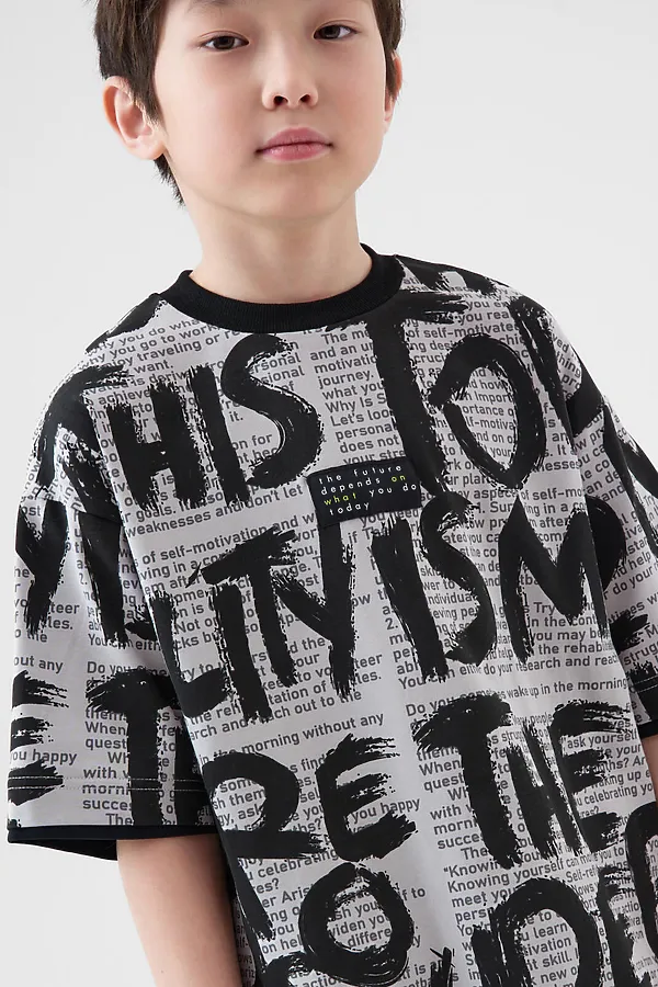 Фуфайка трикотажная для мальчиков (футболка) PLAYTODAY, черный,серый,светло-серый - фото 1