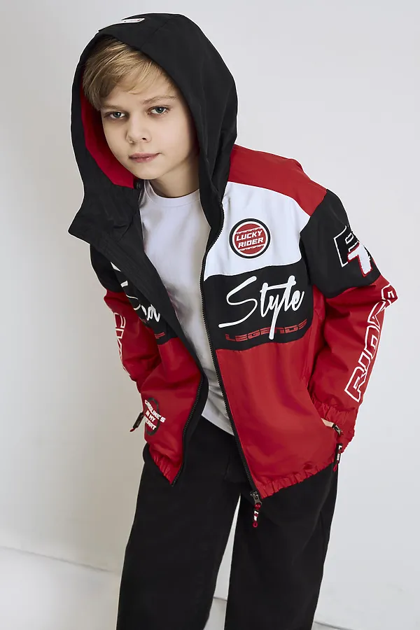 Куртка текстильная с полиуретановым покрытием для мальчиков (ветровка) PLAYTODAY, белый,черный,красный - фото 1