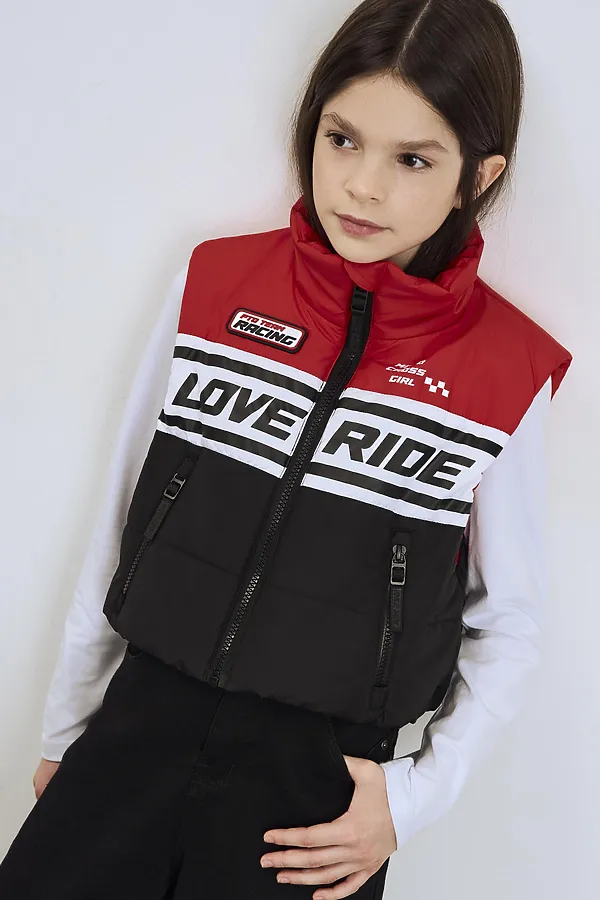 Жилет текстильный с полиуретановым покрытием для девочек PLAYTODAY, белый,черный,красный - фото 1