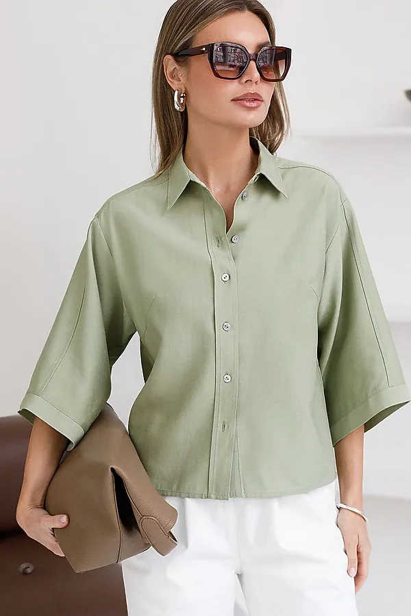 Блузка с широкими рукавами 3/4 из плотного лиоцелла VILATTE, зеленый чай - фото 1