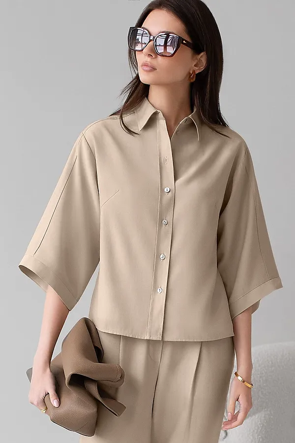 Блузка с широкими рукавами 3/4 из плотного лиоцелла VILATTE, светло-бежевый - фото 1