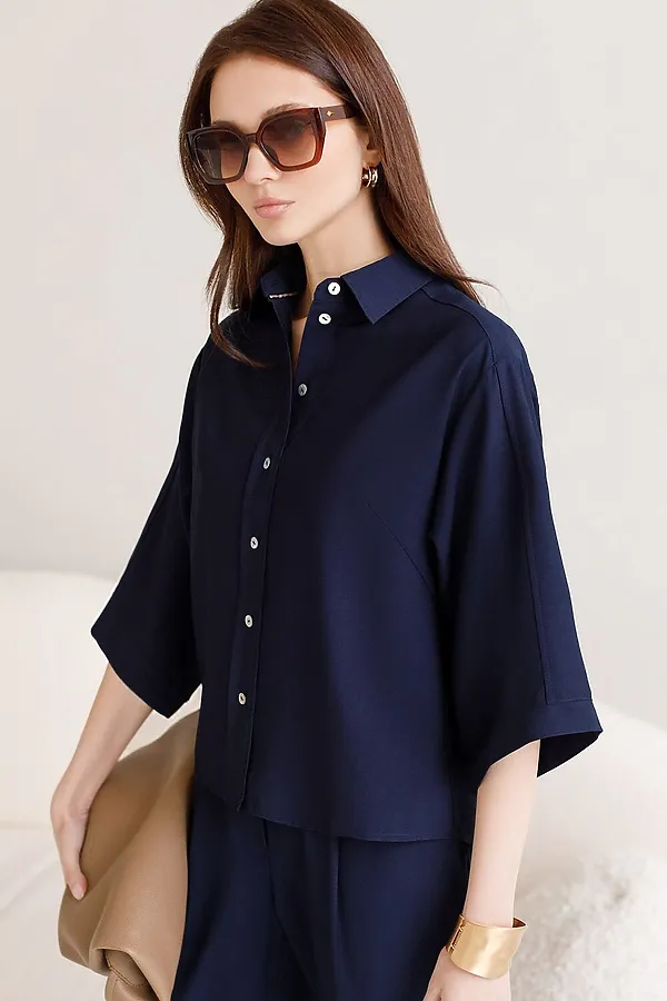 Блузка с широкими рукавами 3/4 из плотного лиоцелла VILATTE, темно-синий - фото 1