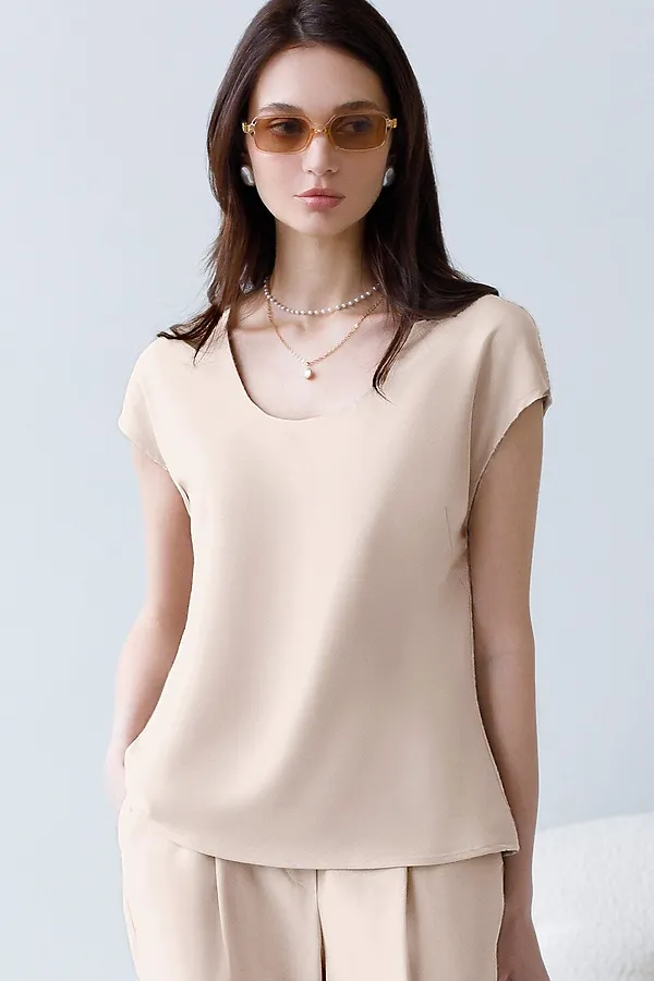 Блузка с U вырезом скроенная по косой из плотного лиоцелла VILATTE, кокосово-молочный - фото 1