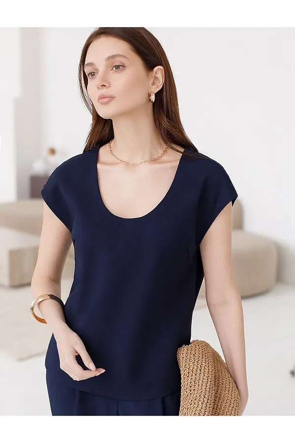 Прямые брюки с лампасами из эластичного футера двухнитки без начеса VILATTE, темно-синий - фото 1