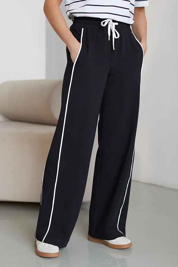 Прямые брюки с лампасами из эластичного футера двухнитки без начеса VILATTE, черный - фото 1