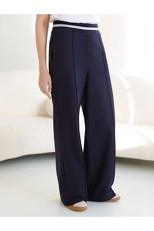 Брюки прямые со стрелками из премиального футера двухнитки с эластаном VILATTE, т.синий - фото 1