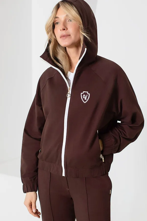 Худи на молнии из петельчатого футера двухнитки с эластаном без начеса VILATTE, коричневый - фото 1