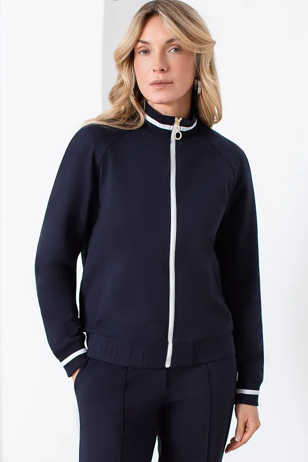 Бомбер среднего объема из футера двухнитки с эластаном VILATTE, т.синий - фото 1