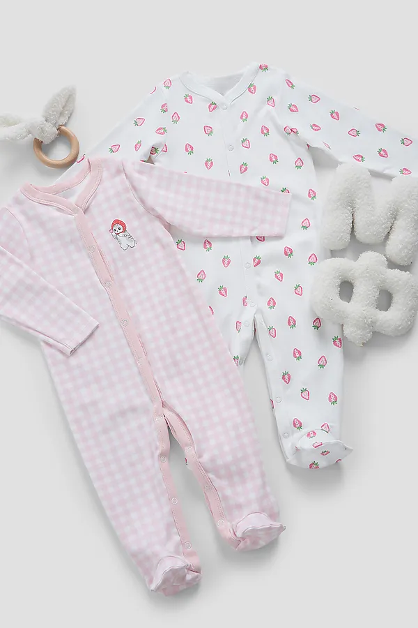 Комбинезон нательный детский (2шт.) MARK FORMELLE, розовая клетка на белом +клубничка на белом - фото 1
