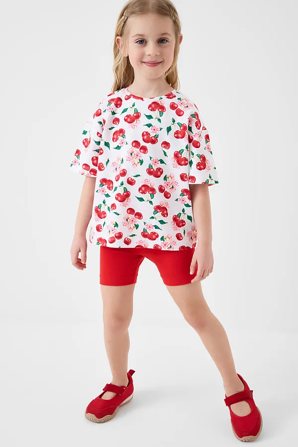 Комплект трикотажный для девочек: брюки (легинсы укороченные), фуфайка (футболка) PLAYTODAY, разноцветный - фото 1