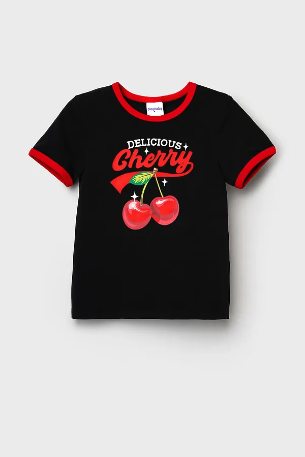 Фуфайка трикотажная для девочек (футболка) PLAYTODAY, черный - фото 1