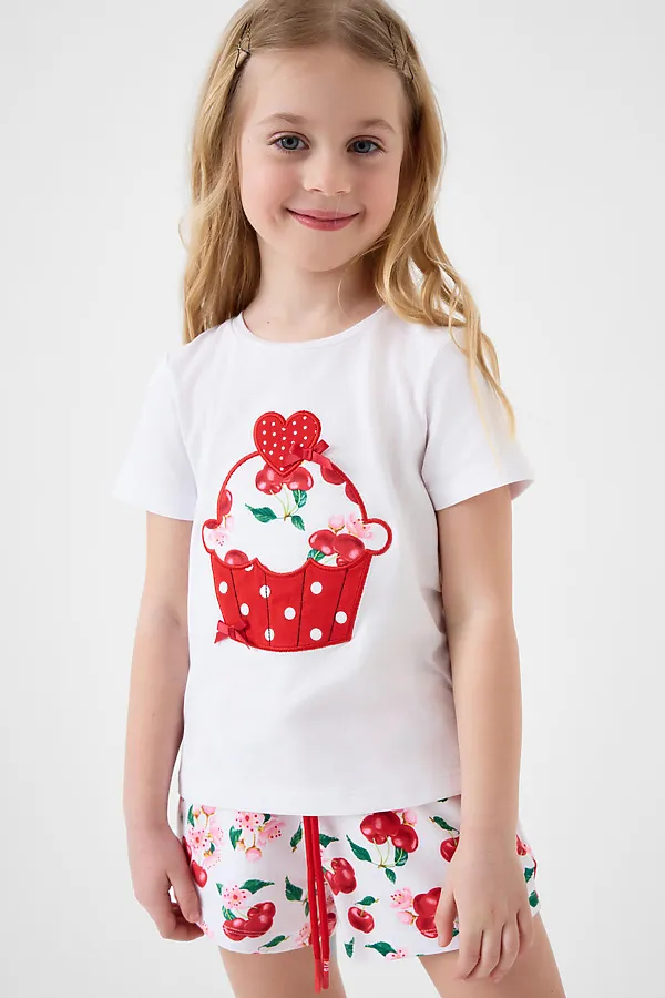 Комплект трикотажный для девочек: фуфайка (футболка), шорты PLAYTODAY, разноцветный - фото 1