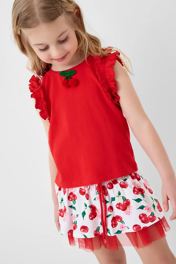 Комплект трикотажный для девочек: джемпер (футболка без рукавов), юбка-шорты PLAYTODAY, разноцветный - фото 1